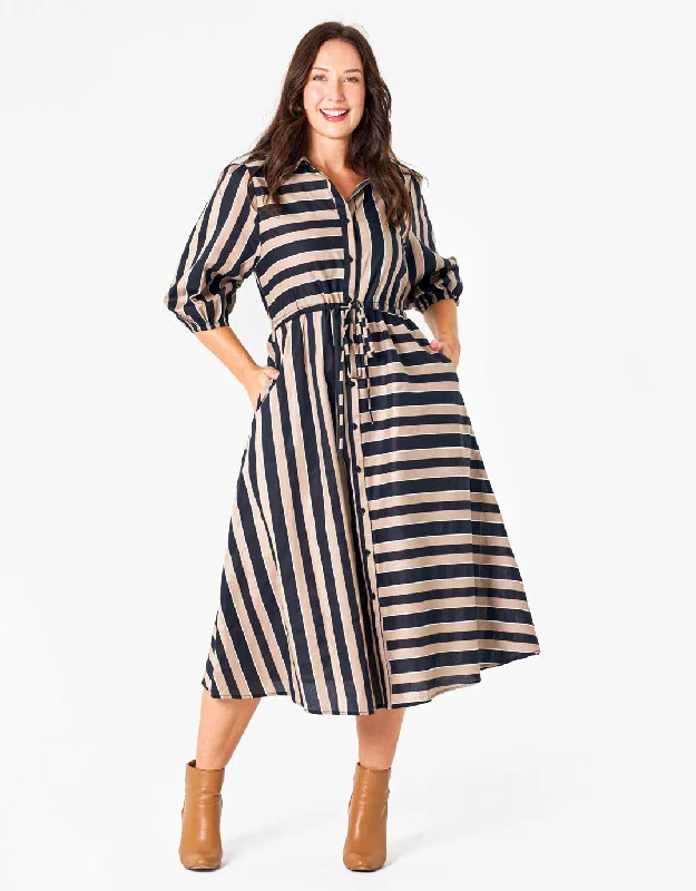 Beckie Midi Dress - Brown/Tan Stripes