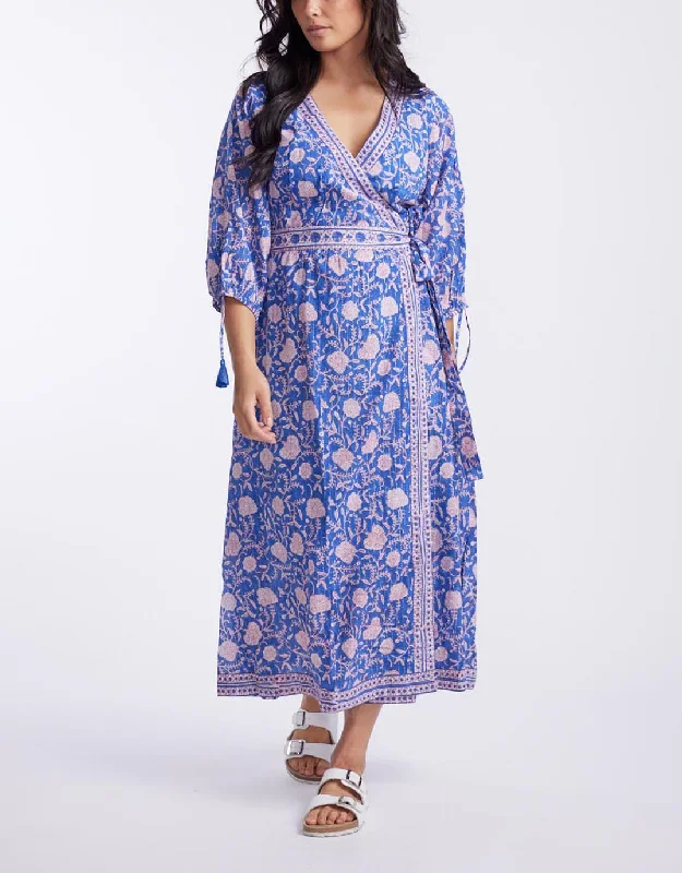 Paisley Wrap Maxi Dress - Blue