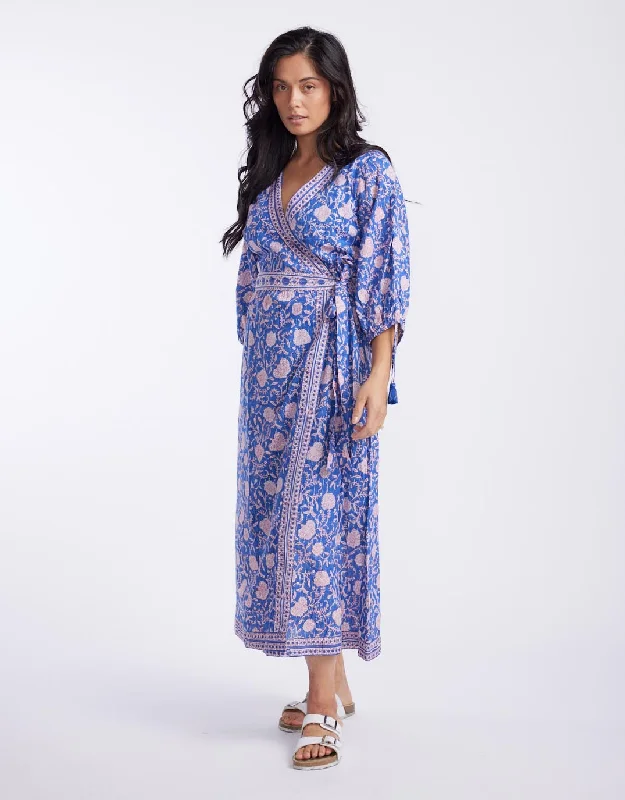 Paisley Wrap Maxi Dress - Blue