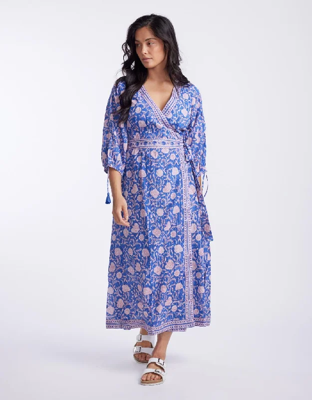 Paisley Wrap Maxi Dress - Blue