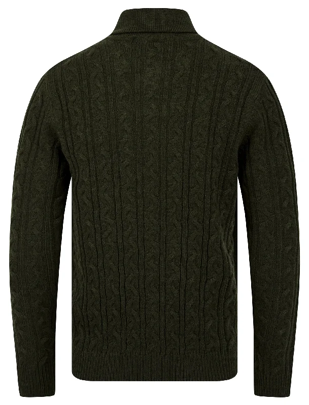 Parallax Wool Blend Shawl Neck Cable Knit Jumper in Green - Tokyo Laundry