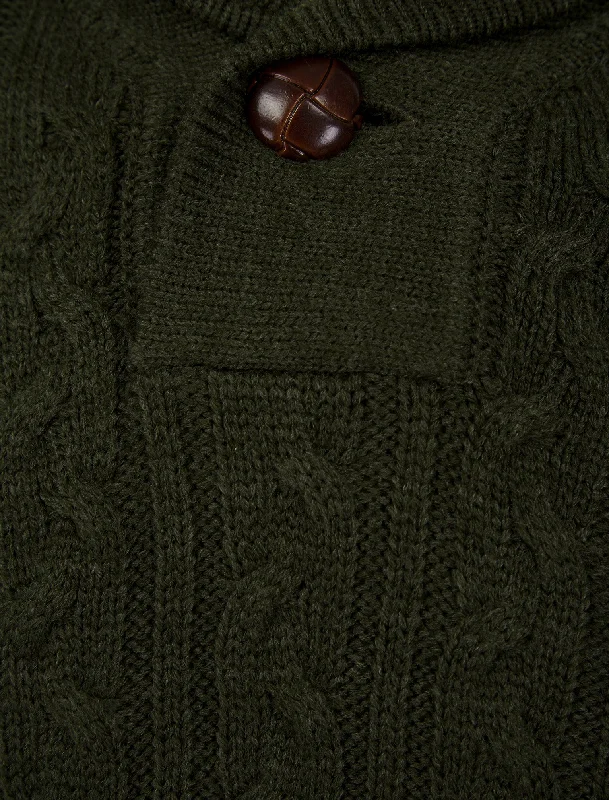 Parallax Wool Blend Shawl Neck Cable Knit Jumper in Green - Tokyo Laundry