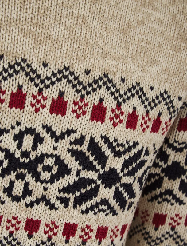 Raja Chunky Nordic Fairisle Design Knitted Jumper in Natural Twist - Tokyo Laundry