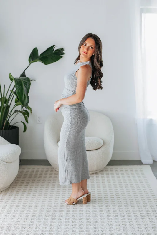 Sheila Ribbed Maxi Dress - Heather Grey