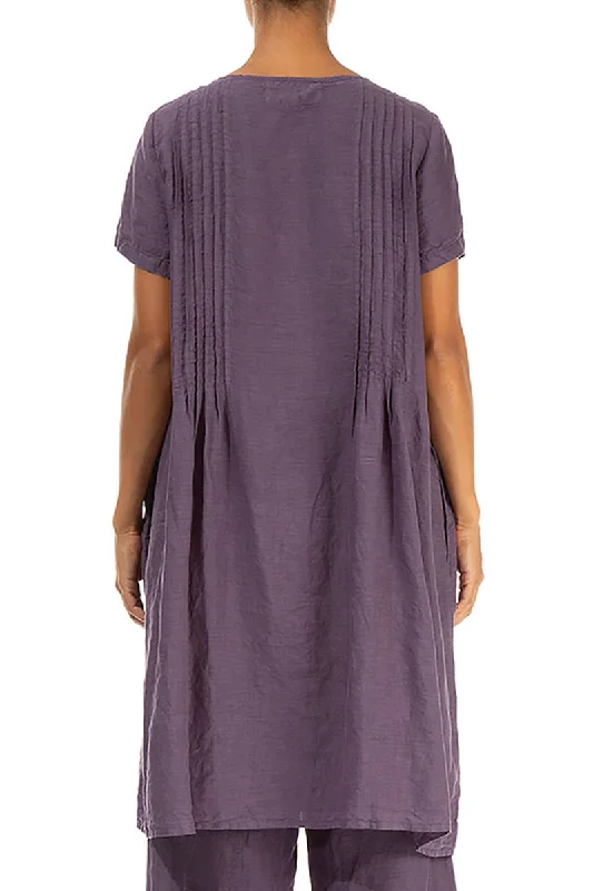 Side Tuck Amethyst Linen Tunic Dress