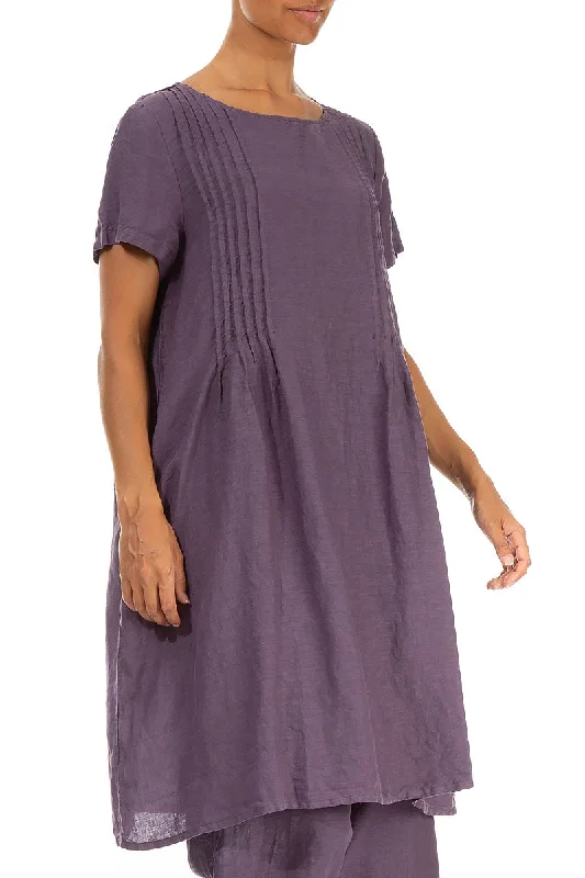 Side Tuck Amethyst Linen Tunic Dress