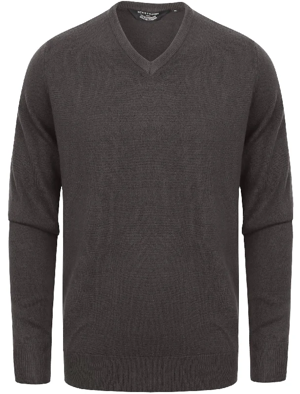 Silvo Soft Cashmillon V Neck Jumper In Ebony Grey - Kensington Eastside