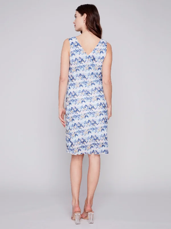 Sleeveless Printed Cotton Gauze Dress - Abstract