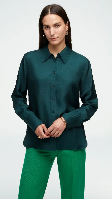 Slim Blouse in Silk Twill | Forest