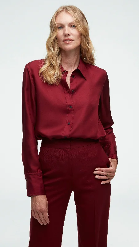 Slim Blouse in Silk Twill | Merlot