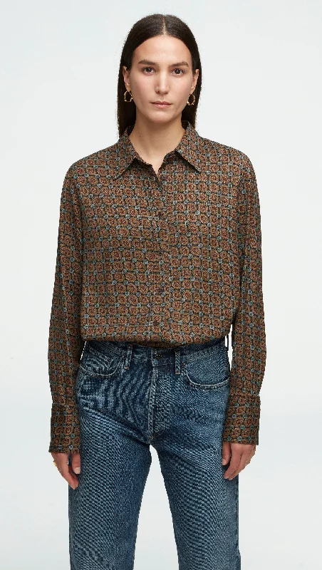 Slim Blouse in Viscose Twill | Medallion Print