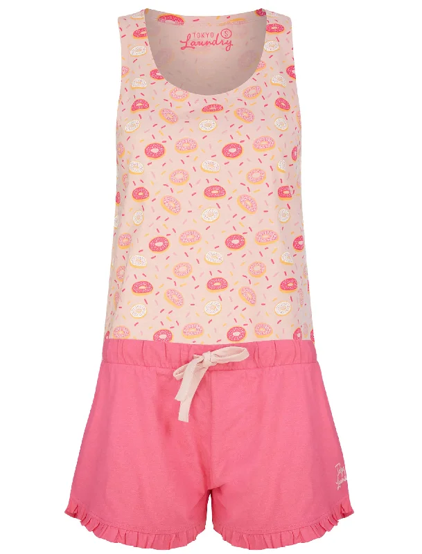 Sprinkles Doughnut Print 2 Pc Shortie Lounge Set in Crystal Rose / Hot Pink - Tokyo Laundry