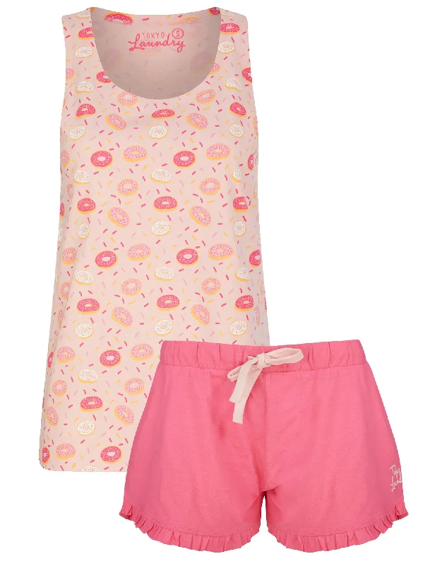 Sprinkles Doughnut Print 2 Pc Shortie Lounge Set in Crystal Rose / Hot Pink - Tokyo Laundry