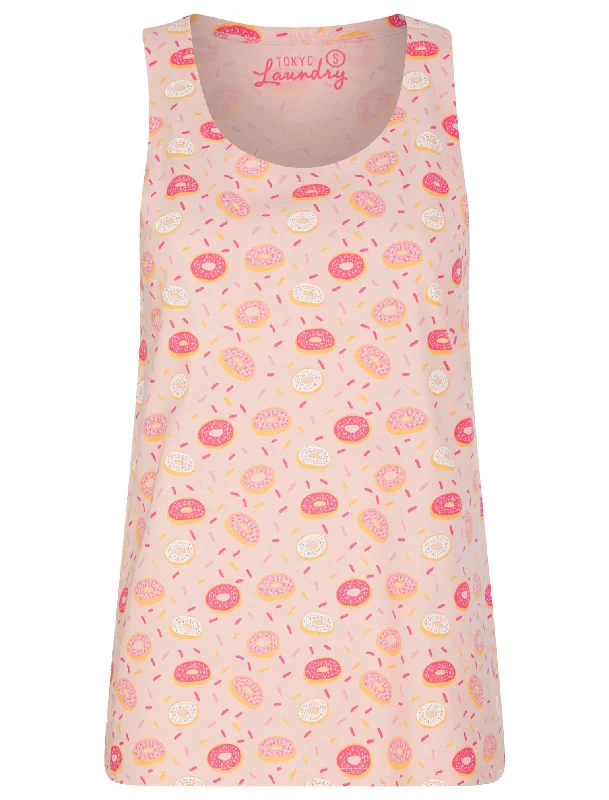 Sprinkles Doughnut Print 2 Pc Shortie Lounge Set in Crystal Rose / Hot Pink - Tokyo Laundry