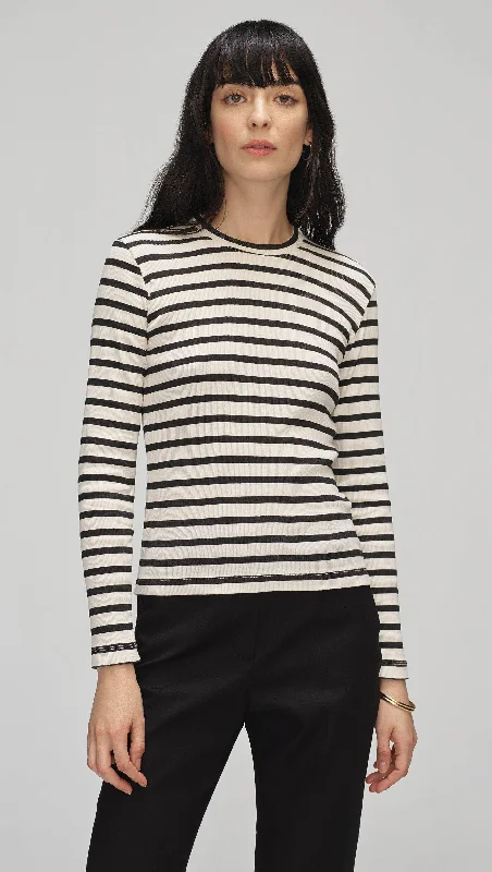 Striped Longsleeve Tee in Ribbed Cotton | Black/Ivory