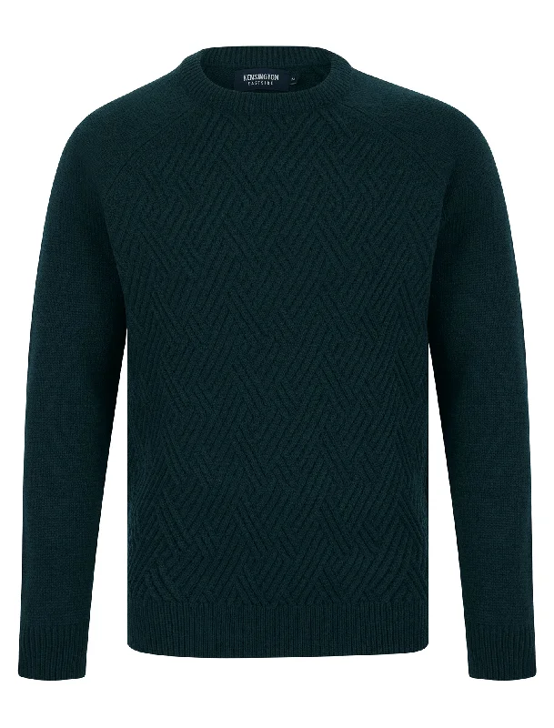 Sudeikis Diamond Texture Wool Blend Knitted Jumper in Emerald Green - Kensington Eastside