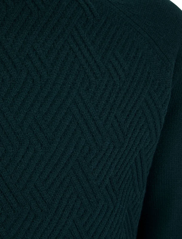 Sudeikis Diamond Texture Wool Blend Knitted Jumper in Emerald Green - Kensington Eastside