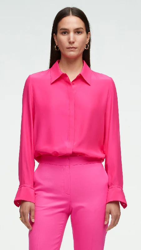 Supermajority Shirt in Matte-side Silk Satin | Bright Pink