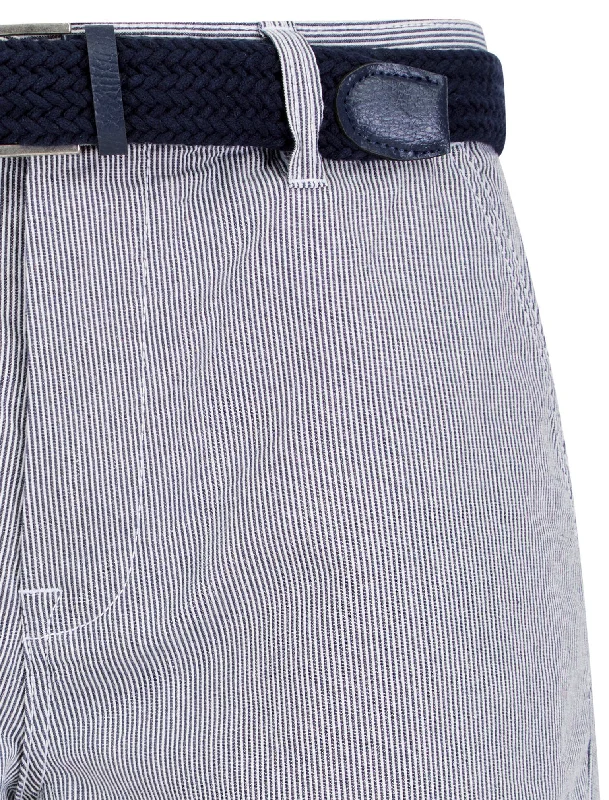 Taizi Fine Stripe Cord Chino Shorts with Woven Belt in Navy / White Stripe - Tokyo Laundry