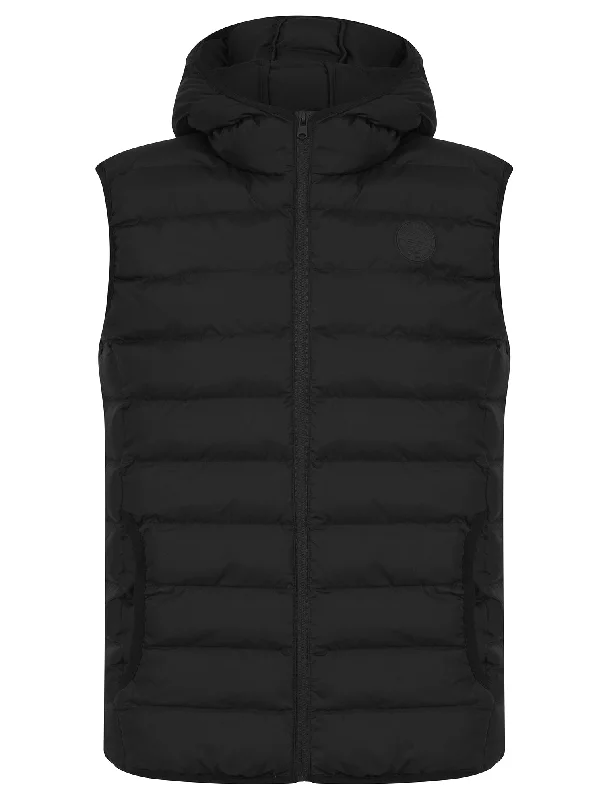 Tamaki Quilted Puffer Gilet with Hood in Jet Black - Tokyo Laundry