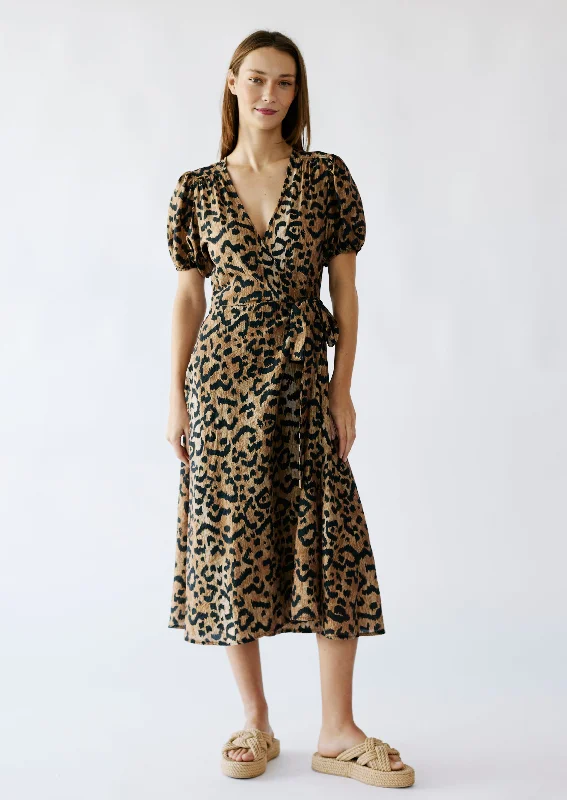 The Wrap Dress with Shirred Sleeve in Animal