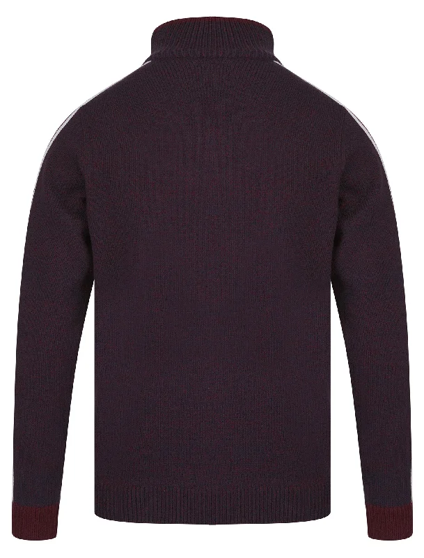 Tindle Quarter Zip Funnel Neck Knitted Jumper with Striped Sleeves in Sky Captain Navy / Port Royale Twist - Tokyo Laundry