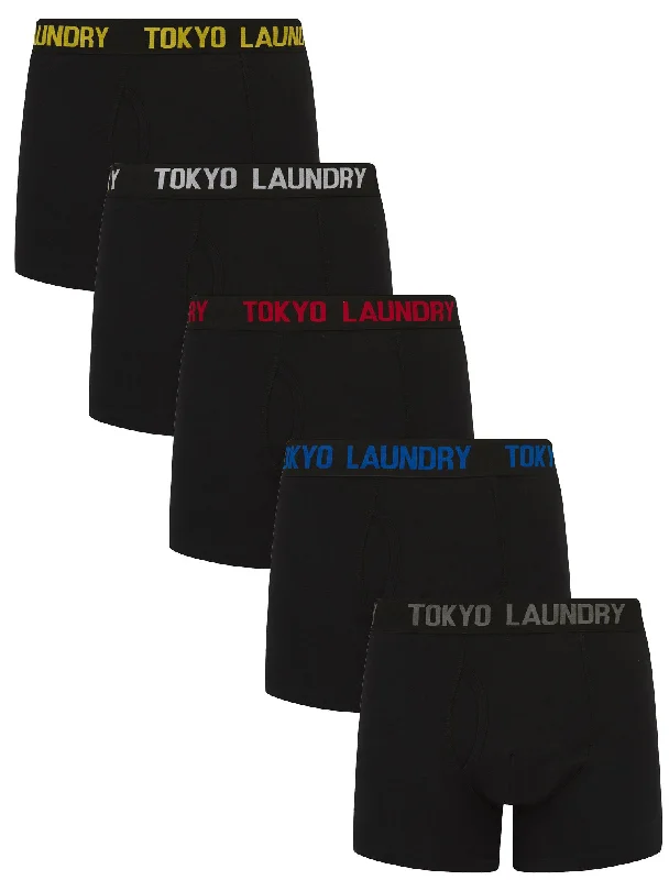 Tona (5 Pack) Cotton Boxer Shorts Set in Black - Tokyo Laundry