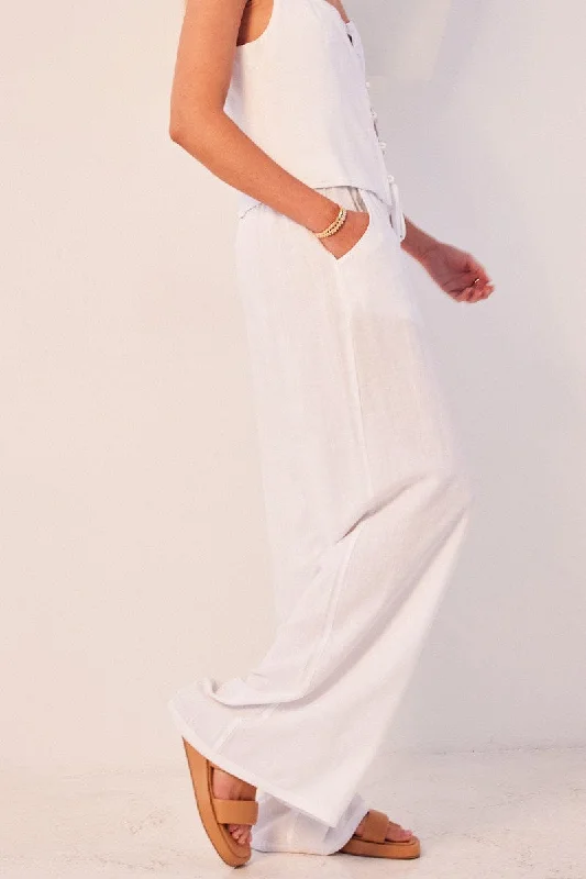 White Wide Leg Pants High Rise