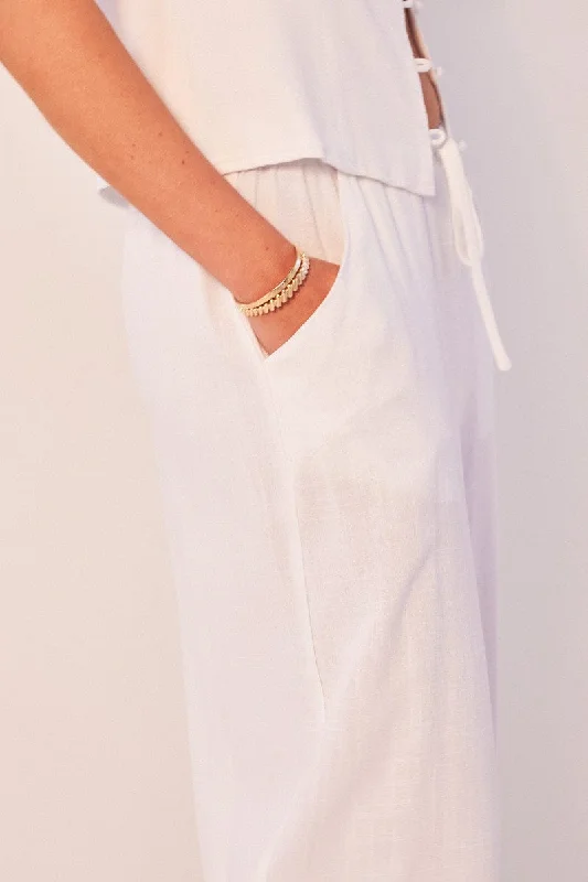 White Wide Leg Pants High Rise