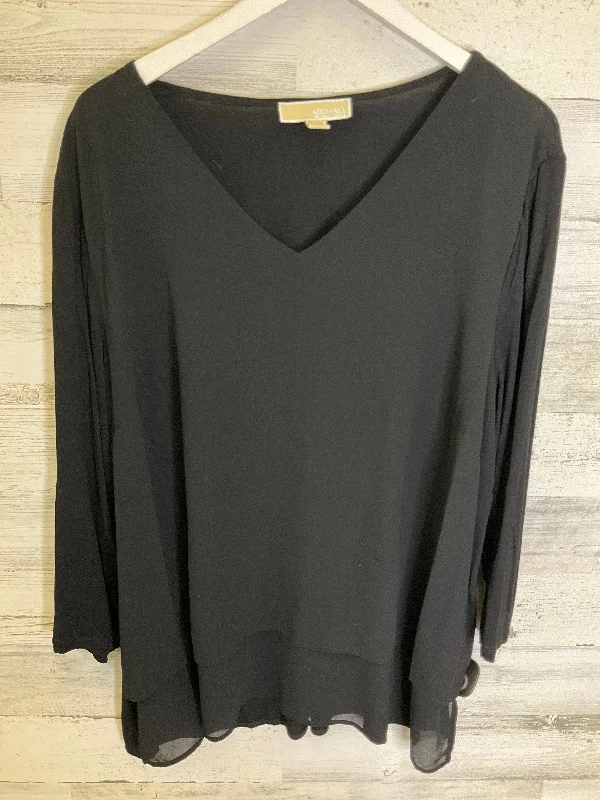 Black Blouse 3/4 Sleeve Michael By Michael Kors, Size 2x