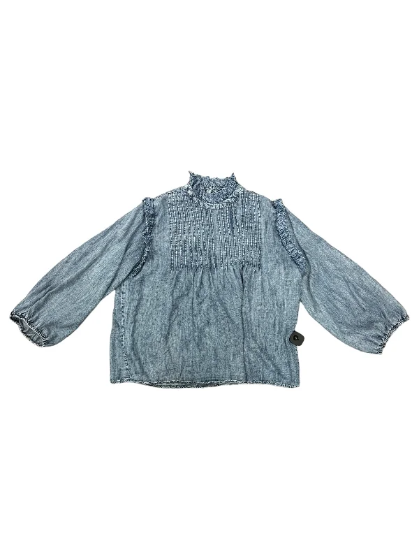 Blue Denim Blouse Long Sleeve Ivy Jane, Size Xl