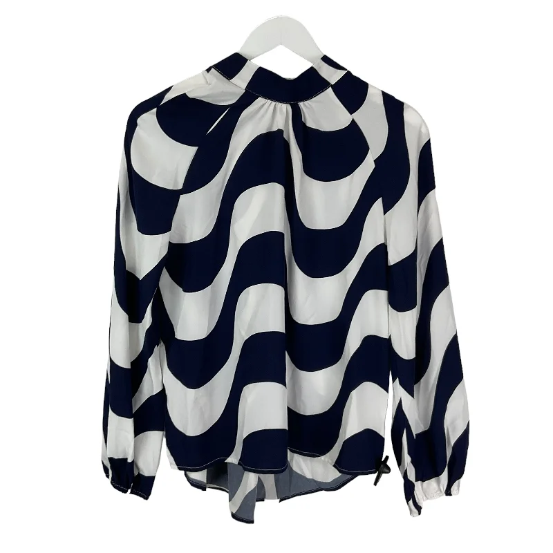 Blue & White Blouse Long Sleeve Clothes Mentor, Size S