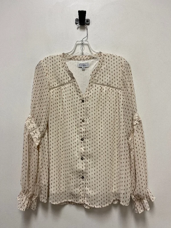 Cream Blouse Long Sleeve Clothes Mentor, Size M