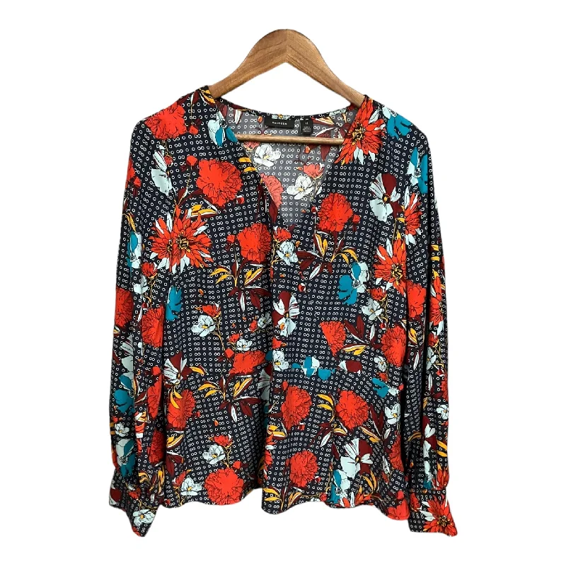 Floral Print Blouse Long Sleeve Halogen, Size Xl