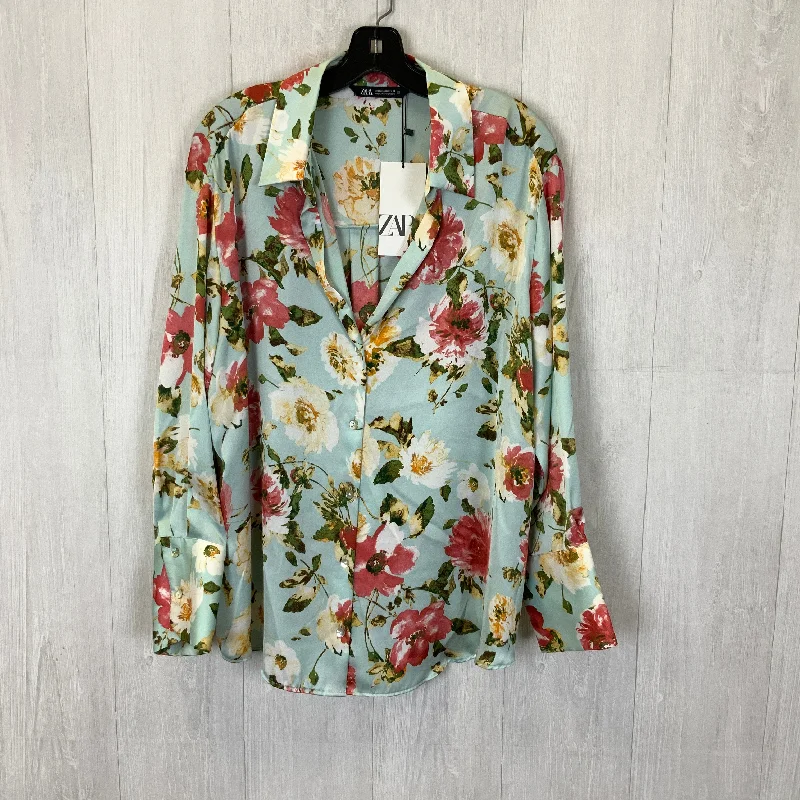 Floral Print Blouse Long Sleeve Zara, Size Xxl