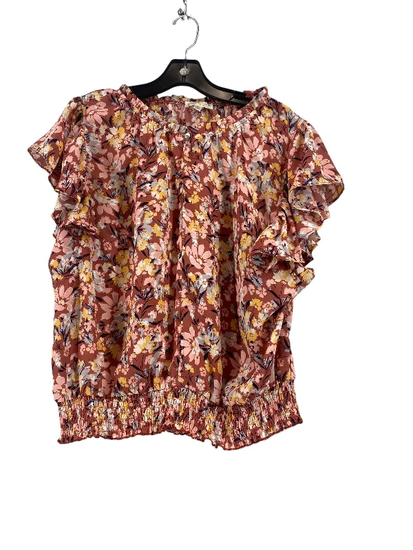 Floral Print Blouse Short Sleeve Clothes Mentor, Size Xxl