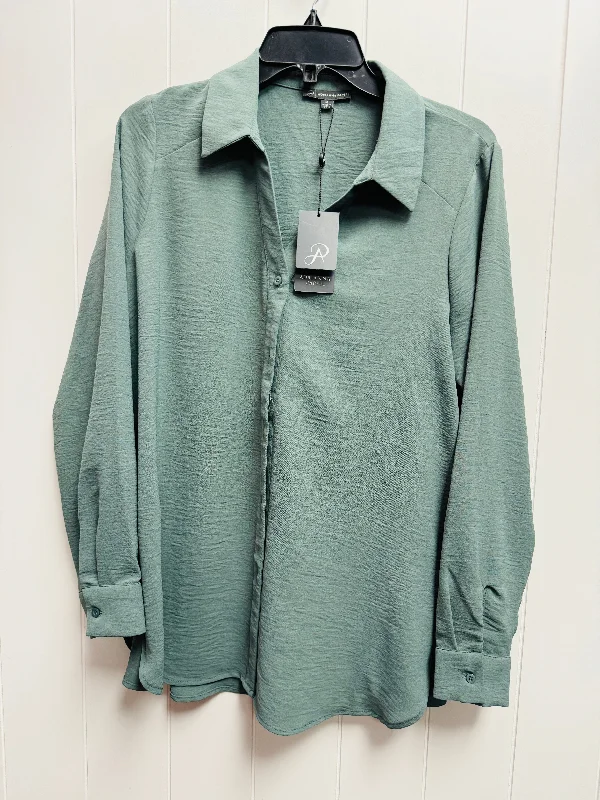 Green Blouse Long Sleeve Adrianna Papell, Size M