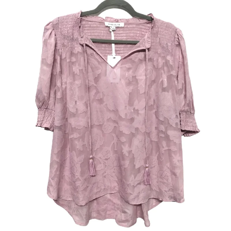 Pink Blouse Short Sleeve Rose And Olive, Size L