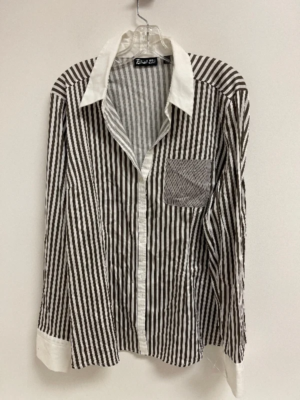 Striped Pattern Blouse Long Sleeve New York And Co, Size Xl