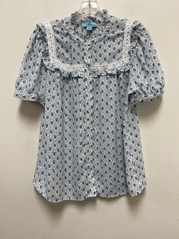 Top Short Sleeve By Cece In Blue & White, Size: M