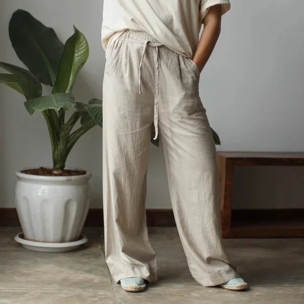 Wide Leg Linen Drawstring Pants | Stone