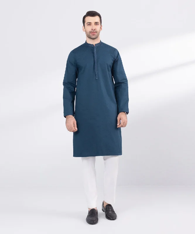 Embroidered Cotton Jacquard Kurta